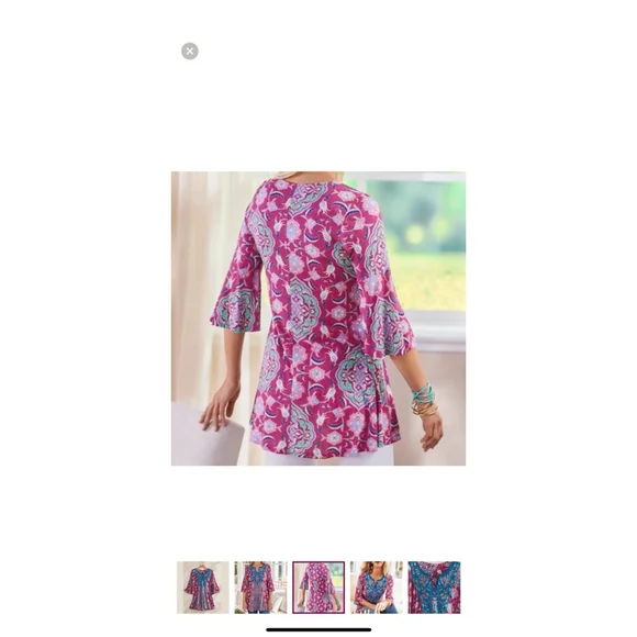 Soft Surroundings Tunic Top Large Pink Blue Floral Paisley Boho Embroidered S - Picture 6 of 14